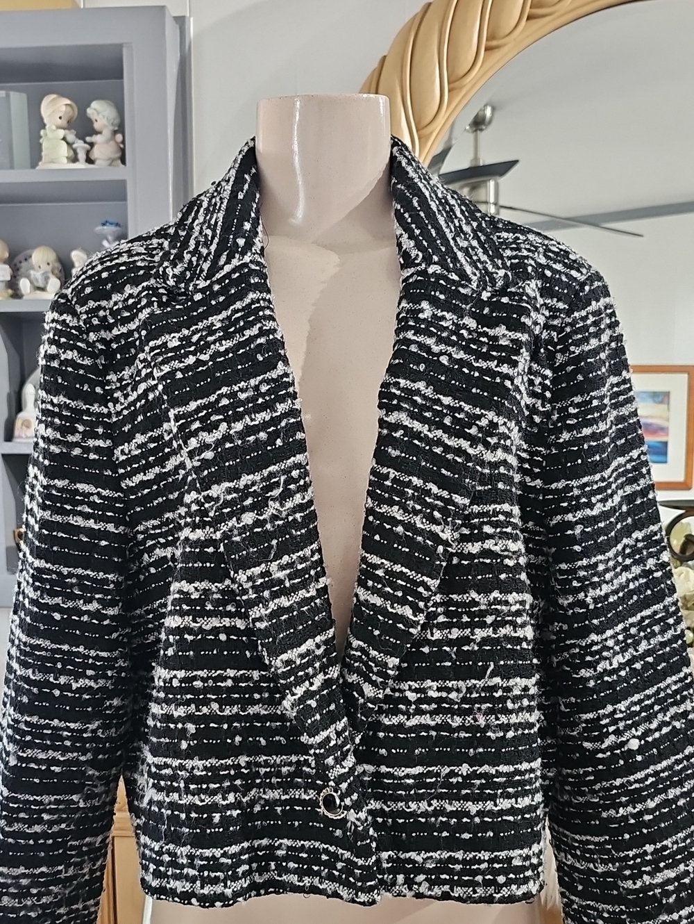 Bagatelle Classic Black & White Bouclé Women's Blazer XL